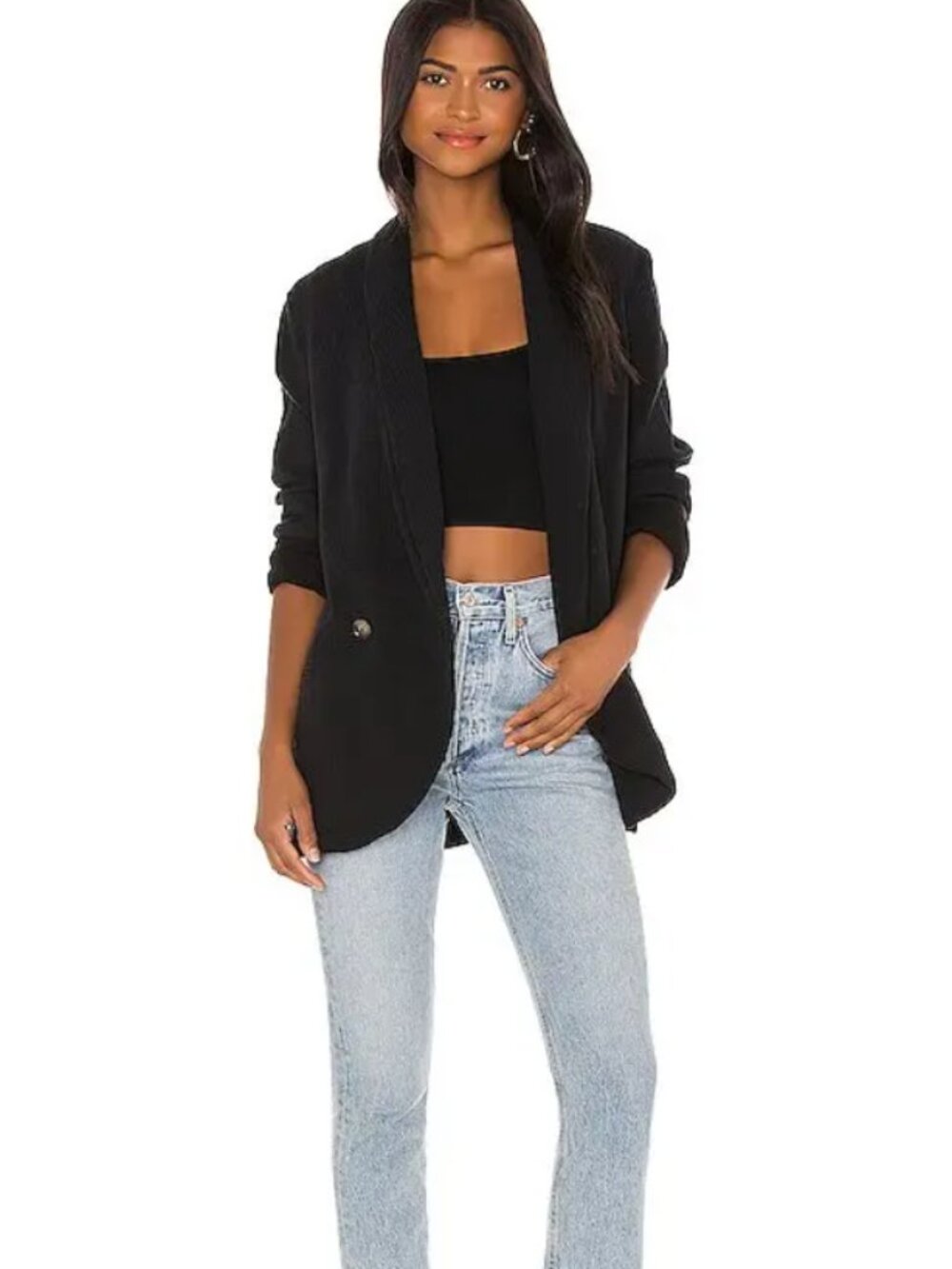 Free People Rowan Black Gauze Blazer L 100% Cotton - Picture 3 of 8